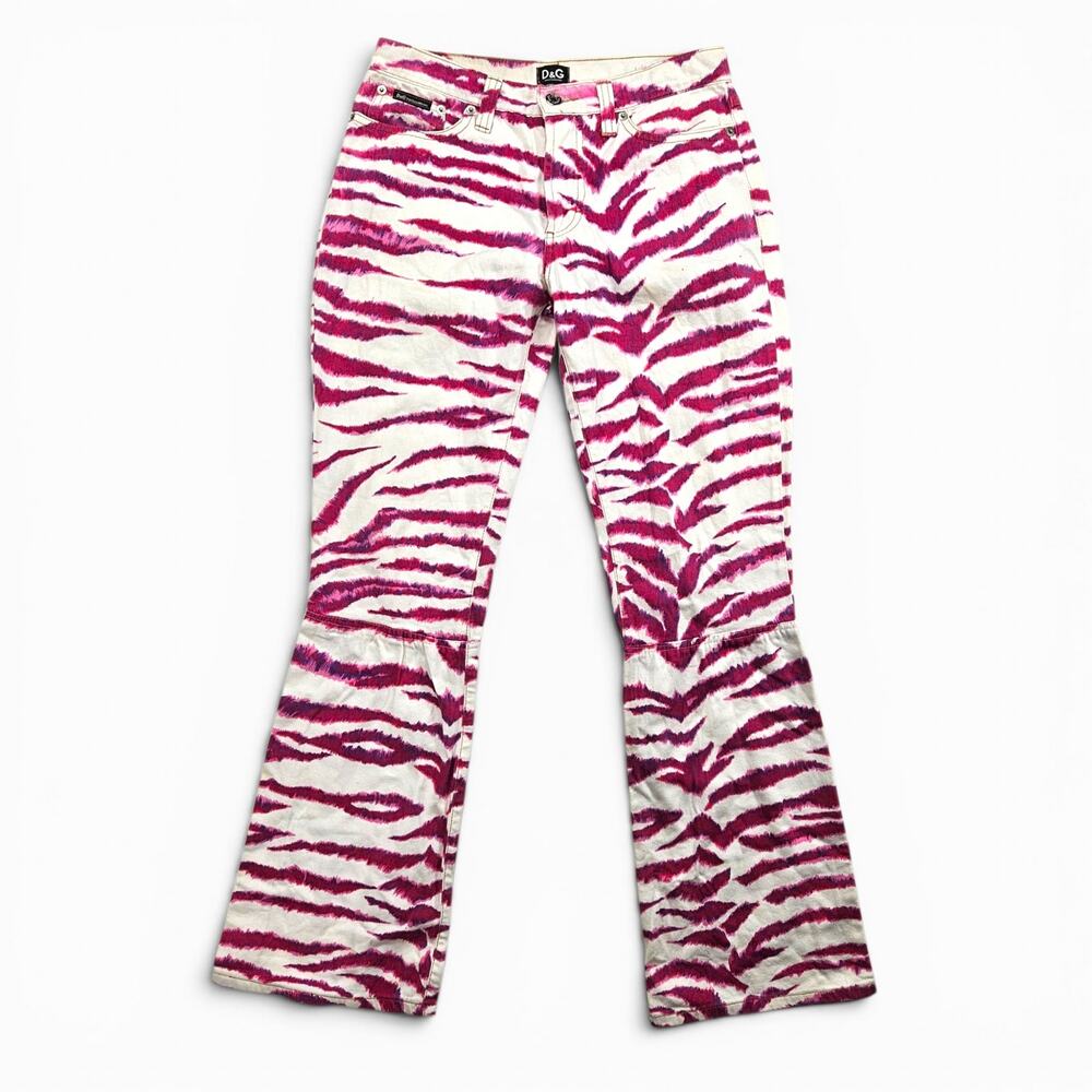 Y2k D&G Pink Zebra Print Pants Flared Dolce & Gabbana - Size 28